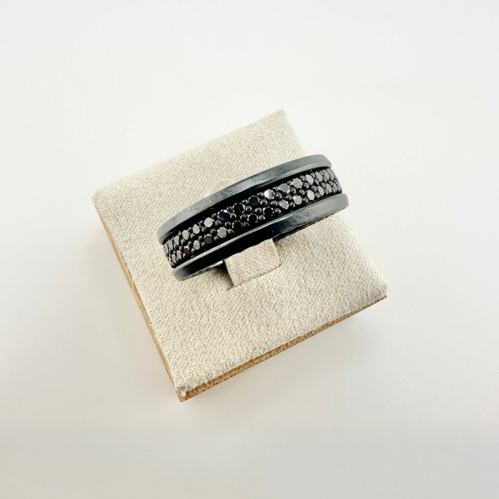 David Yurman Streamline Pavé Two Row Ring w/ Black Titanium & Diamonds - 9.5